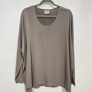 PLANET by Lauren G Jersey Stretch Top One Size OS Taupe Minimalist Essential